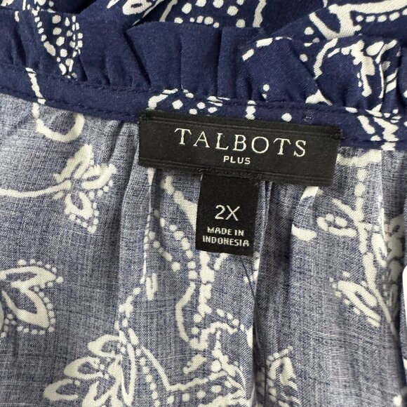 Talbots Blouse Top 2X Blue White Paisley Long Sleeve‎ Rayon NWT TP-3362 - Picture 6 of 8